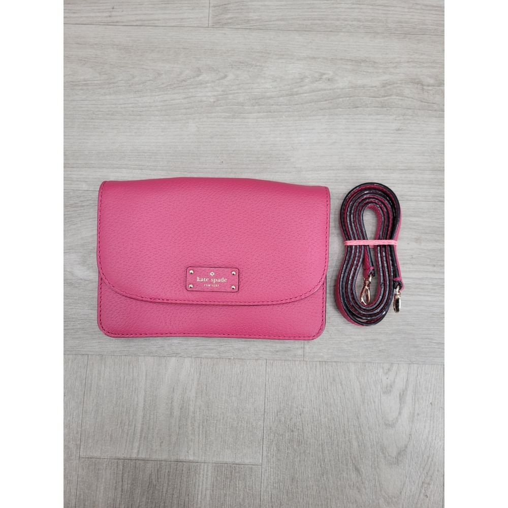 Kate Spade New York Pink Leather Crossbody Wallet Bag Adjustable Strap